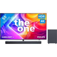 Koop Philips Ambilight 55" PUS9000 QLED 4K (2025) + JBL Bar 2.1 Deep Bass M2 Zwart - 6151123625619