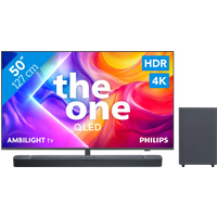 Koop Philips Ambilight 50" PUS9000 QLED 4K (2025) + JBL Bar 2.1 Deep Bass M2 Zwart - 6151123626623